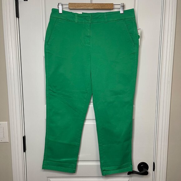 Crown‎ & Ivy Charlotte Crop Pants Women's 10 Green Rolled Cuff Relaxed Fit NEW - Picture 2 of 10
